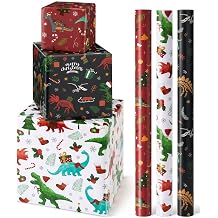 WERNNSAI Kids Christmas Wrapping Paper 3 x 10 ft Dinosaur Christmas Wrap