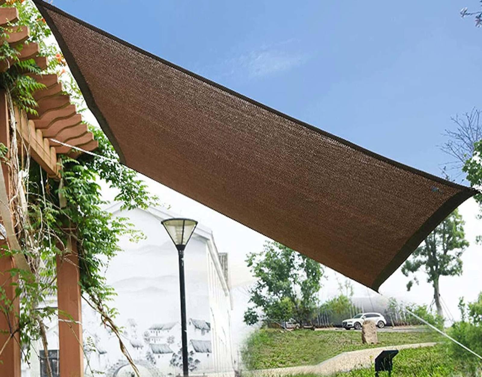 Odkryty odporny na promieniowanie UV abażur ogrodowy baldachim brązowy 6 x 6 m tkanina przeciwsłoneczna idealna na tarasy patio i podwórko relaks ochrona przed słońcem i lekka