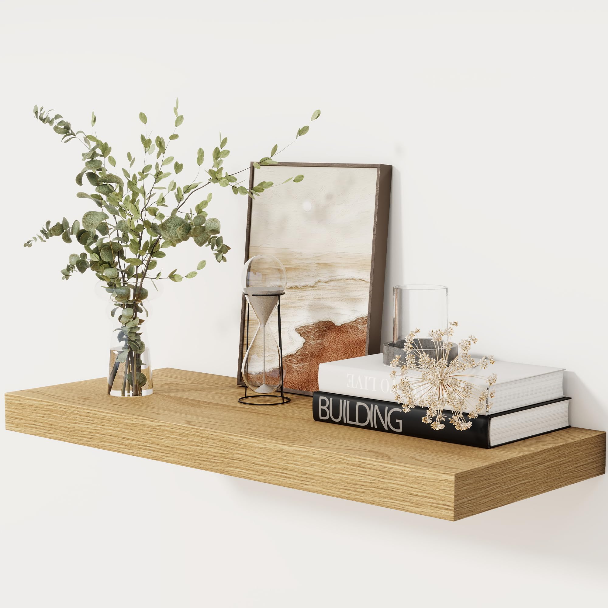 Fun Memories Floating Shelves, 29.5cm Deep Modern Wall Shelf 5cm Thick, Wall Decor Home Storage & Display for Kitchen, Living Room, Bedroom, 76cm Oak