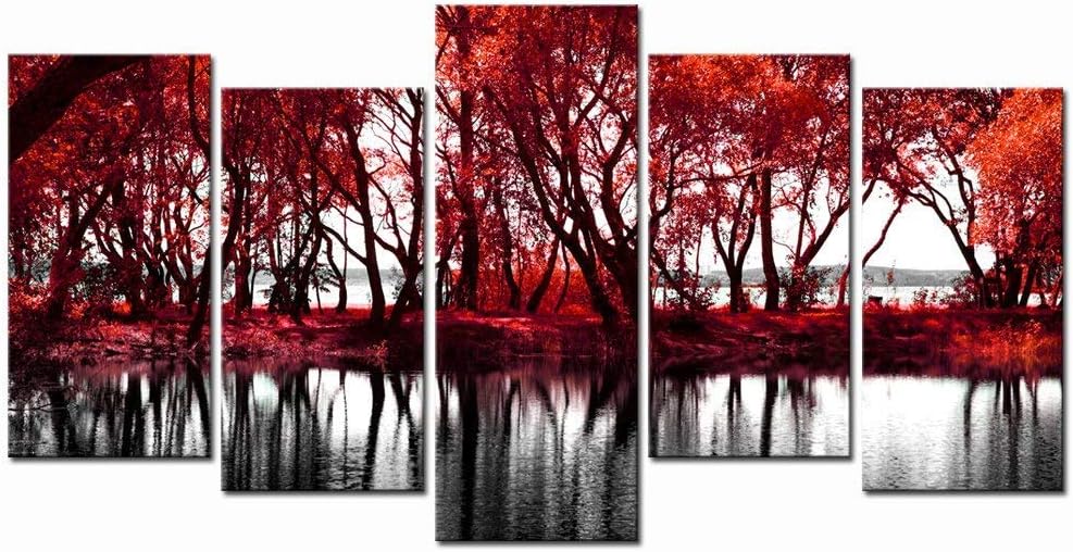 LevvArts Black and White Red Canvas Wall Art Red Tree