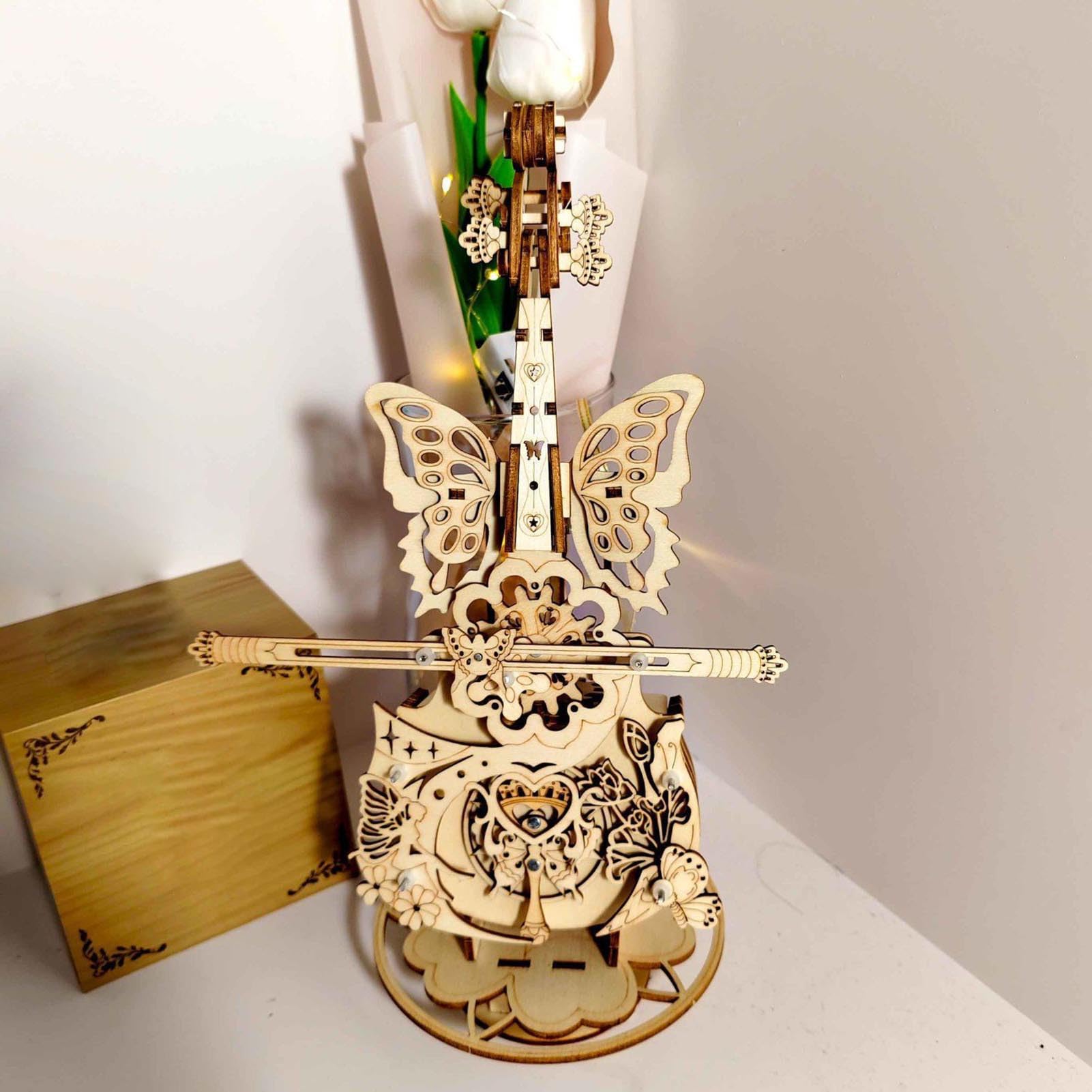 Puzzle 3D Carillon Violino kit costruzione creativo fai da te | Carillon In Legno Violino Puzzle A Incastro per bambini ragazzi scrivania camera da soggiorno casa mensola