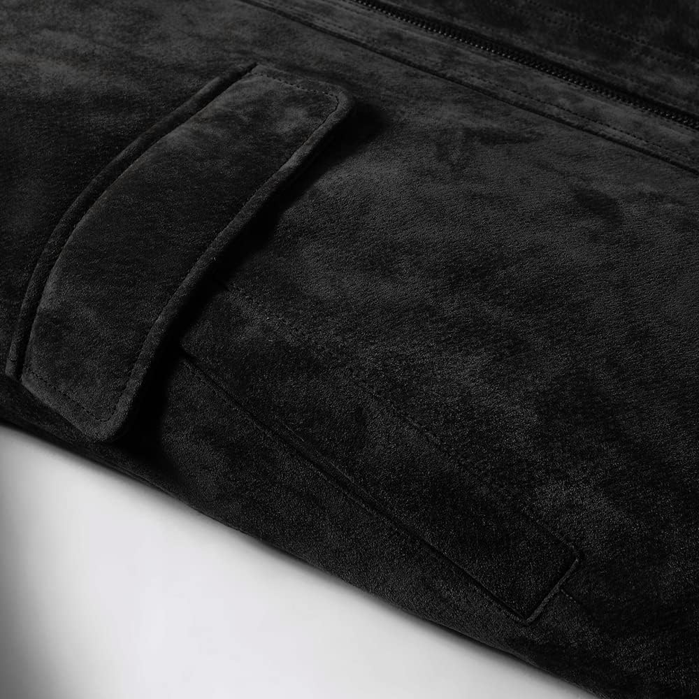 FLAVOR Men's Classic Leather Jacket Suede Winter Coat with Removable Collar - Image 4