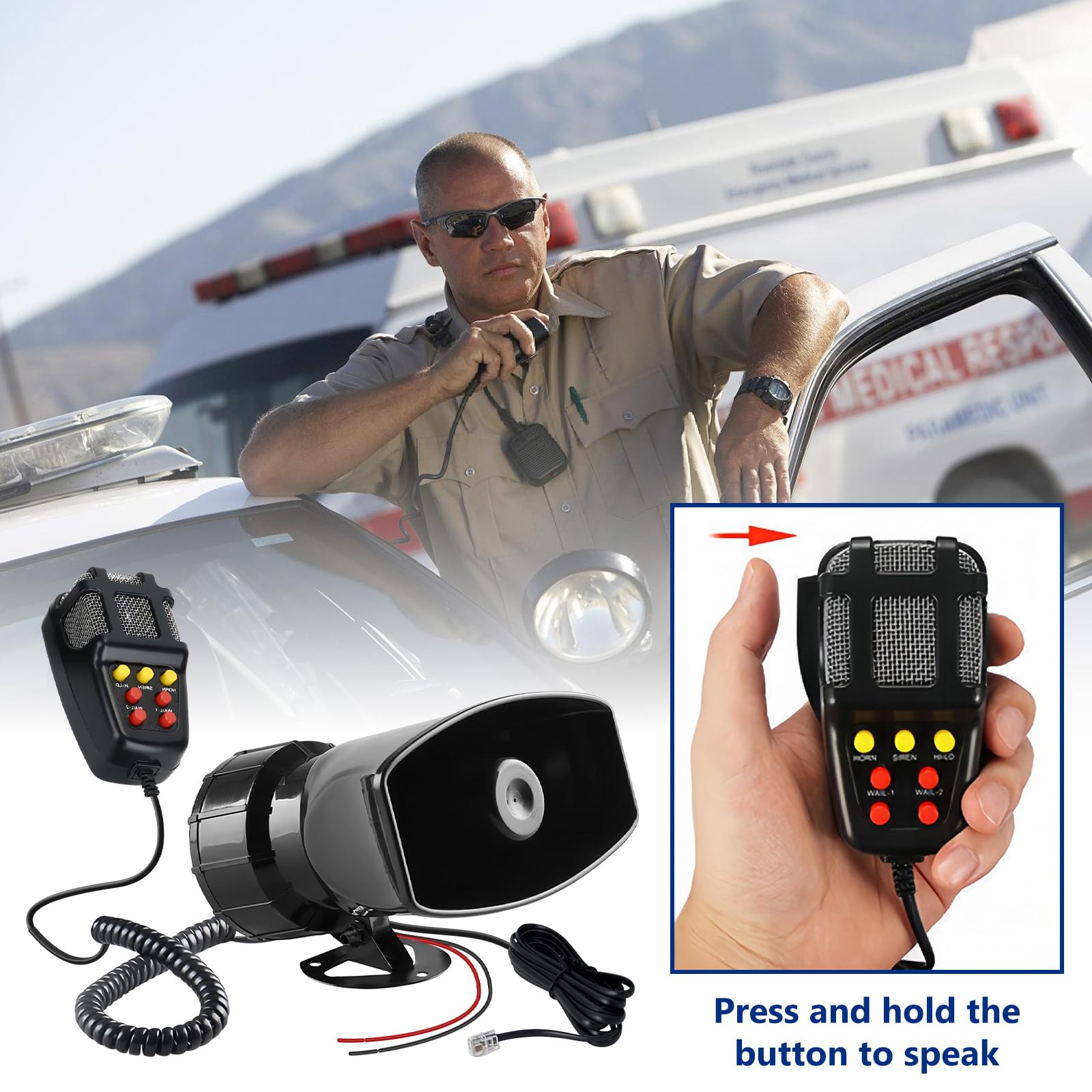 Haut-parleur sirène 12 V 100 W 7 tons Klaxon de voiture avec microphone Corne pour van, bateau, camion, moto