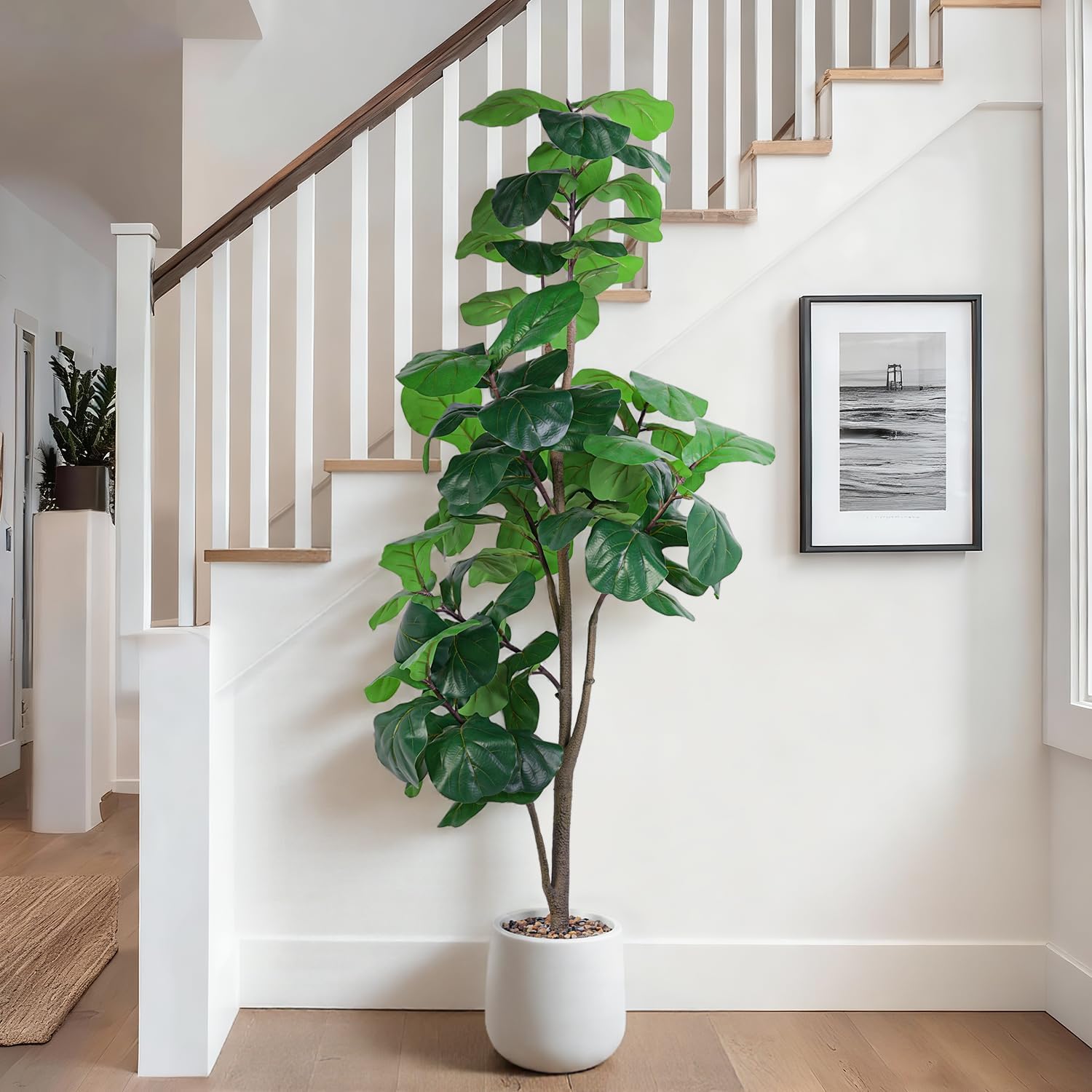 Jocoevol Artificial Fiddle Leaf Tree, 6ft Faux Plant Fake Ficus Lyrata Trees with White Planter - Perfect for House, Office, Living Room Indoor Home Decor, Ideal Housewarming Gift