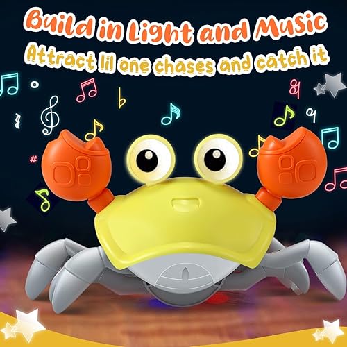 Miniatura 3 de Juguete de cangrejo amarillo para bebé, cangrejo boca abajo, cangrejo para caminar, bailar, cangrejo en movimiento, con música y luz, lindo