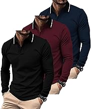 SwissWell Pack of 3 Men's Long-Sleeved Polo Shirt with Chest Pocket, Golf Polo T-Shirt, Breathable, Lightweight Polo Shirt for Business, Casual, Black, wine red, navy blue, XL