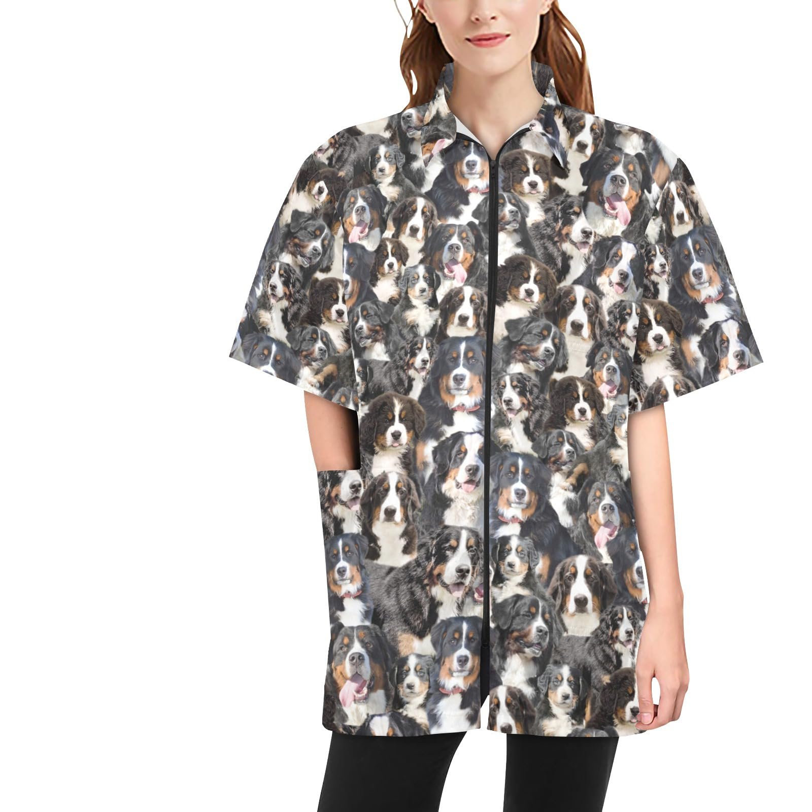 COWCUTE Pet Grooming Smocks Bernese Mountain Dog Print Work Clothes for Pet Groomer Barber, Waterproof Jackets for Women Men