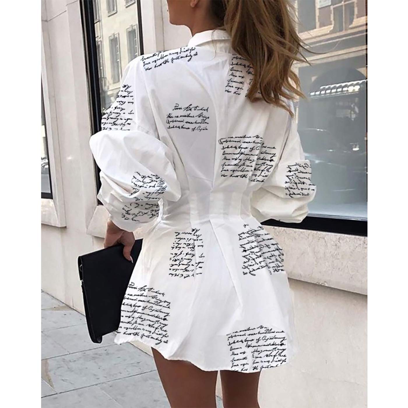 Sexy Mini Shirt Dress for Women - Casual Button Down Blouse Long Sleeve V Neck Belted Shirts Blouse Top Short Dress