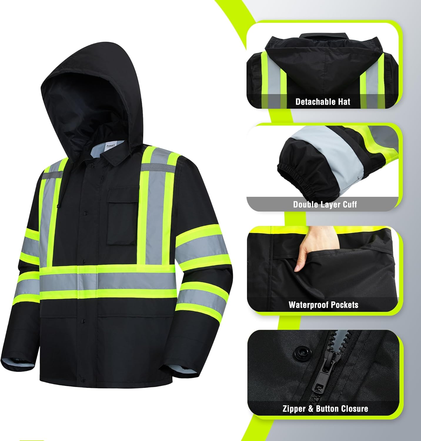 ProtectX High Visibility Waterproof Rain Gear for Men and Women, Hi Vis Reflective Safety Rain Jacket and Pant Suits Workwear - Image 3