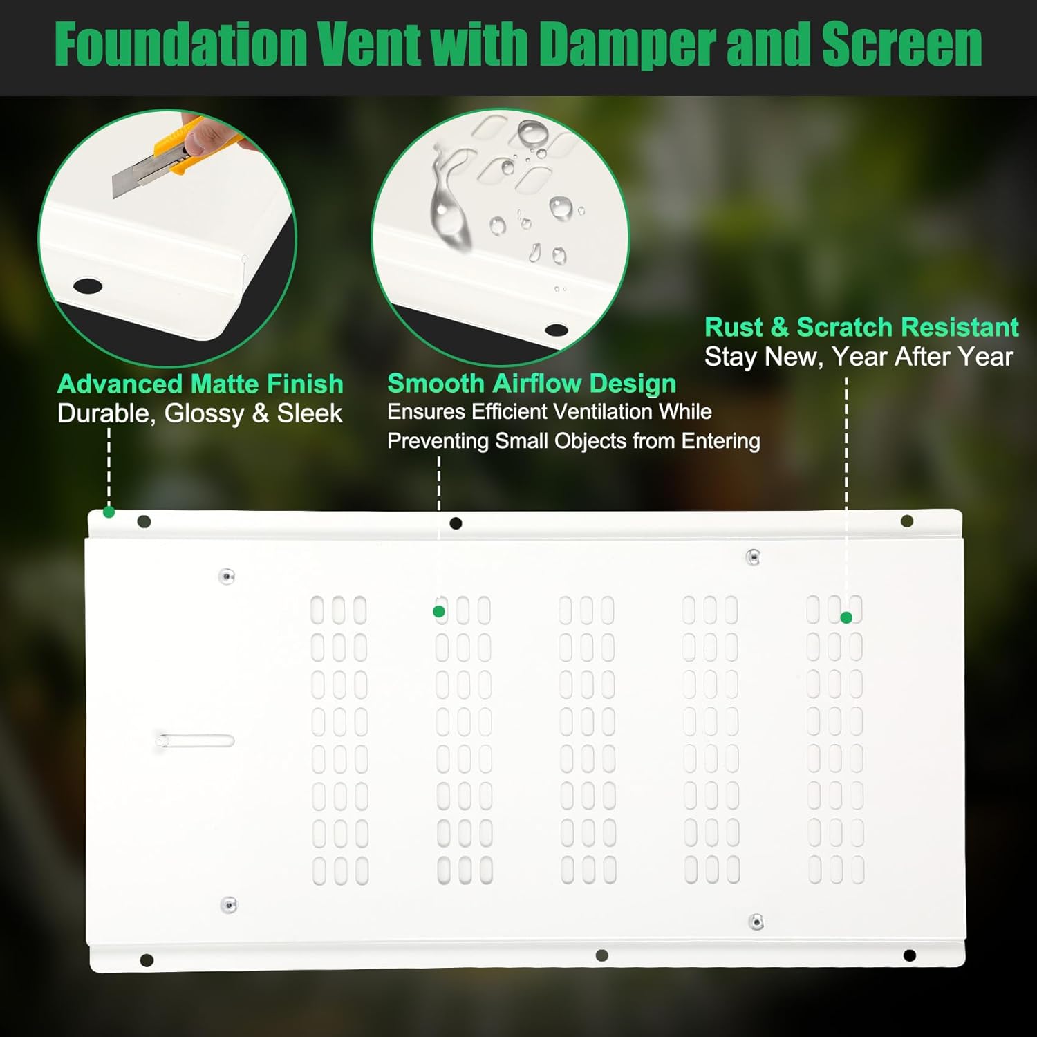 Fancat 16” x 8” Foundation Vent Cover – Crawl Space & Garage Vent with Damper, Reduces Moisture, White, 2-Pack