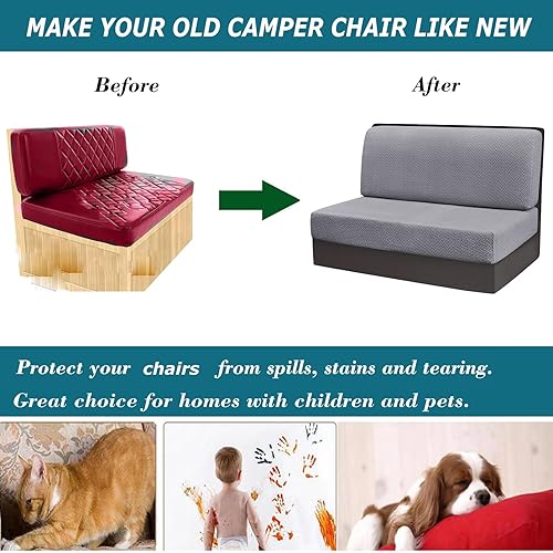 Miniatura 5 de HFCNMY Fundas de cojín para comedor de autocaravana, 2 juegos de fundas elásticas de cojín de tela jacquard, funda de asiento de caravana, fundas de