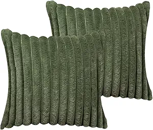 20x20 Throw Pillow Covers Set of 2, Decorative Faux Fur Covers for Bed, Couch Soft Fluffy Pillow Cover with Velvet Back for Living Room, Neutral Home Décor Accent for Sofa - Green