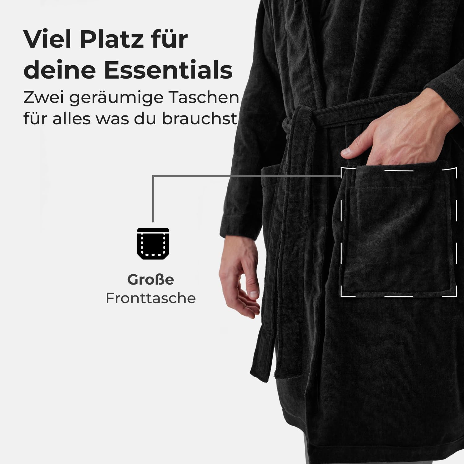 Claudio Bademantel Herren Frotté – 100% Bio–Baumwolle – Oeko–Tex Zertifiziert – Weich & Saugstark – XXL – Schwarz