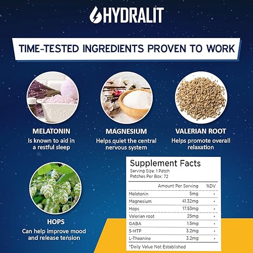 Miniatura 3 de Hydarlit - Parches para dormir para adultos, parche extra fuerte para ayudar a dormir, melatonina, noches reparadoras, fórmula liberada por el