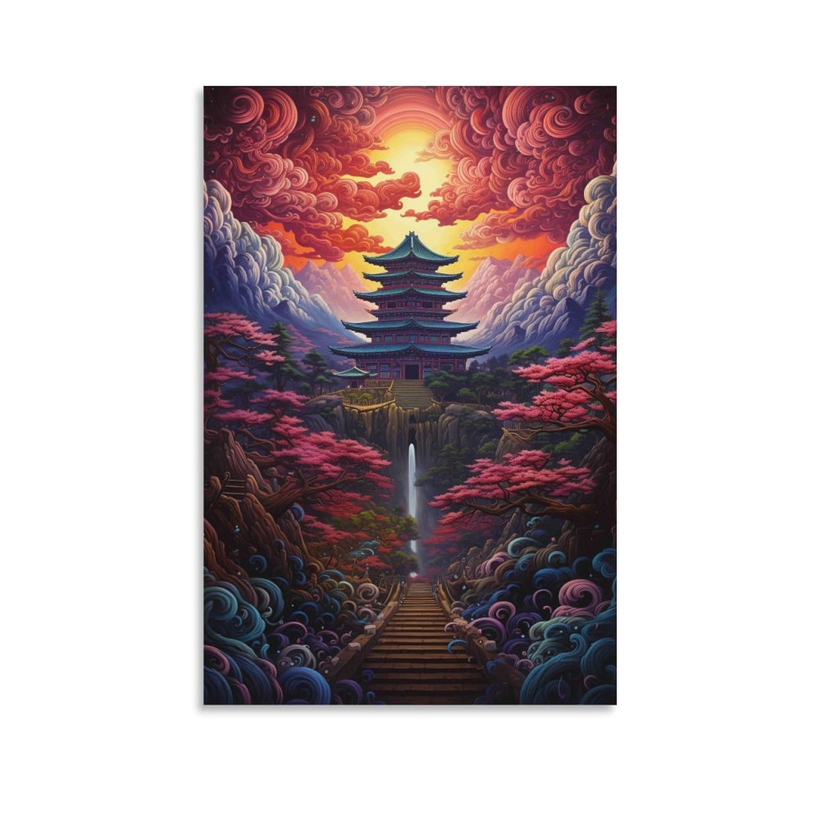 DHBANEIOK Eastern Temple Fantasy Poster Artwork Canvas Prints Picture Modern Wall Art Picture Wall Hanging for Living Room Home Decorations 24x36inch(60x90cm)