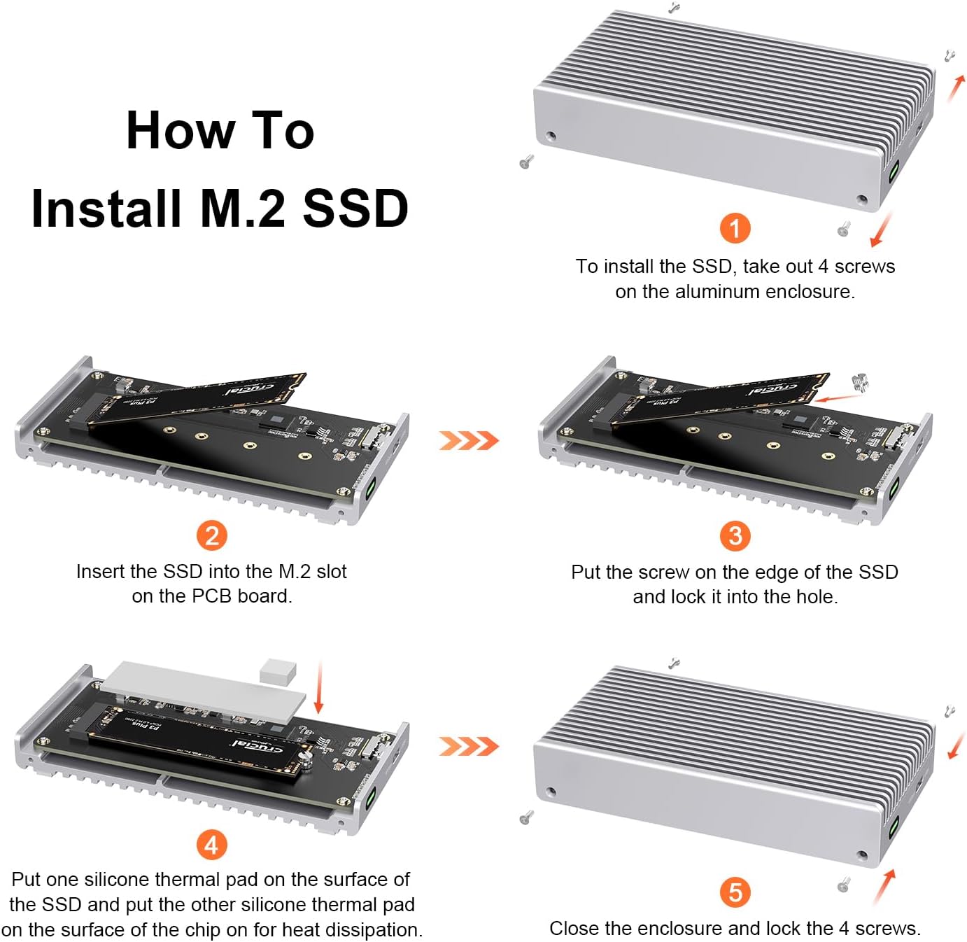 Fanless Speedy 40Gbps M.2 NVMe SSD Enclosure, USB4/Thunderbolt 4 Aluminum External NVMe Enclosure with Finned Dustproof Cooling Design, Supports M.2 PCIe SSD up to 8TB (Silver) - Image 7