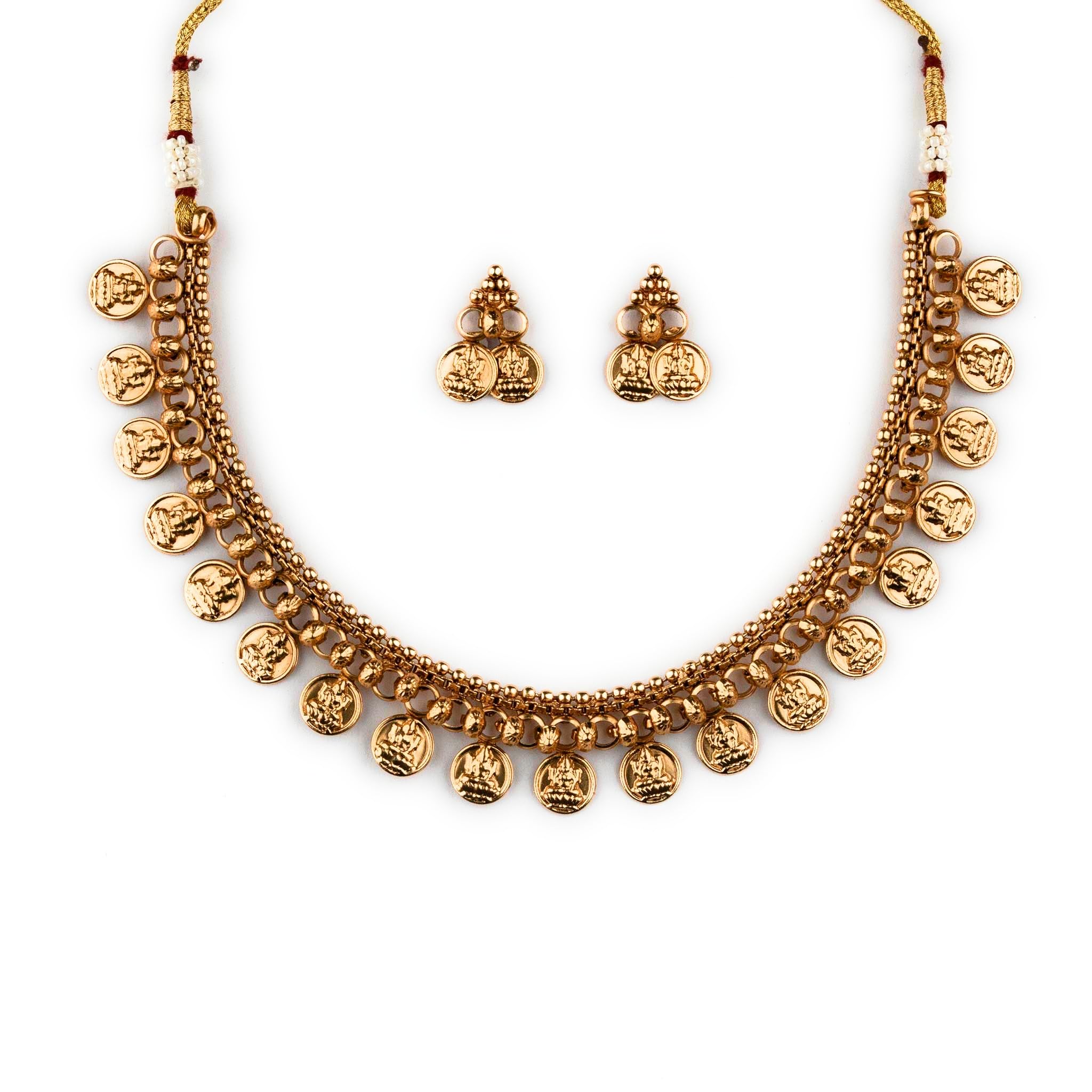 lassic Temple Matte Gold Plated Ball Necklace Jewellery Set with Earrings-image-30