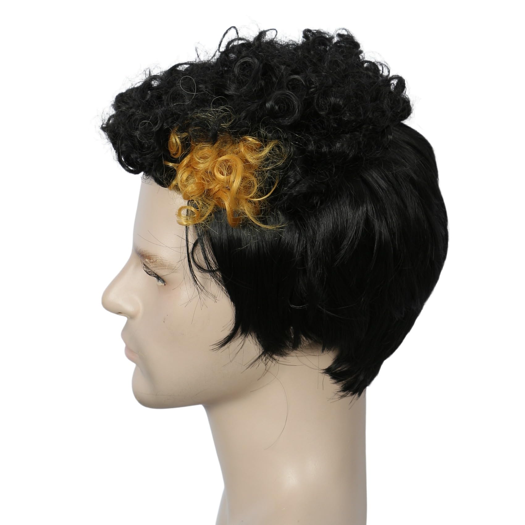 Linfairy Short 80's Costumes Men's Disco Dirt Bag Wig (Black Yellow) - Image 2
