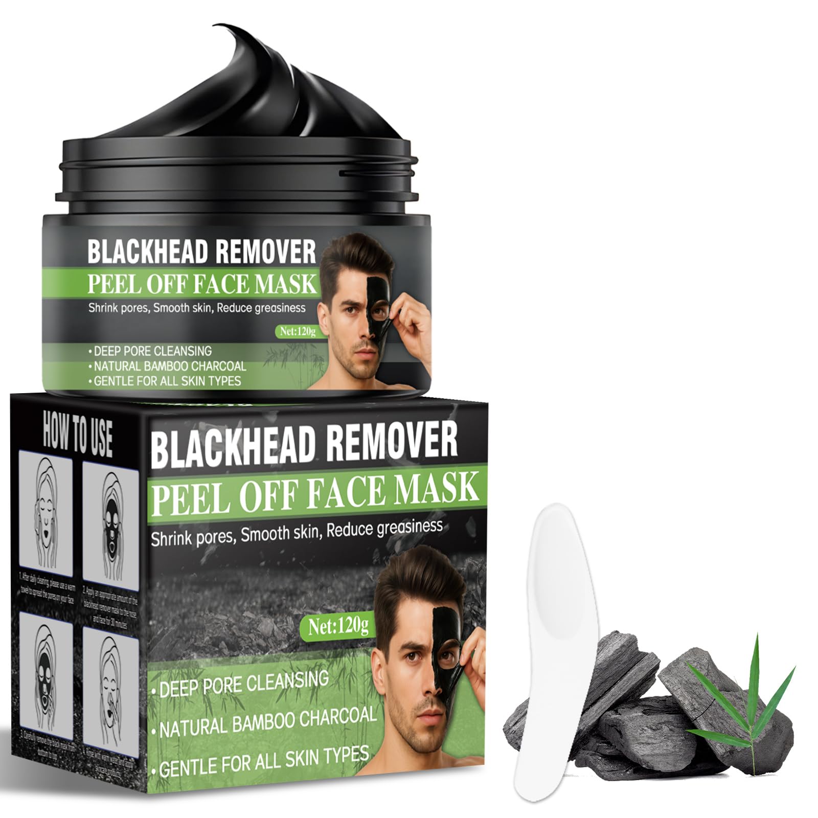 Maschera Punti Neri Rimozione, Crema Punti Neri al Carbone di Bambù, Pulizia Profonda per Punti Neri, Impurità e Acne, Purifica i Pori e Controlla il Sebo, Adatta a Uomini e Donne (120 g)