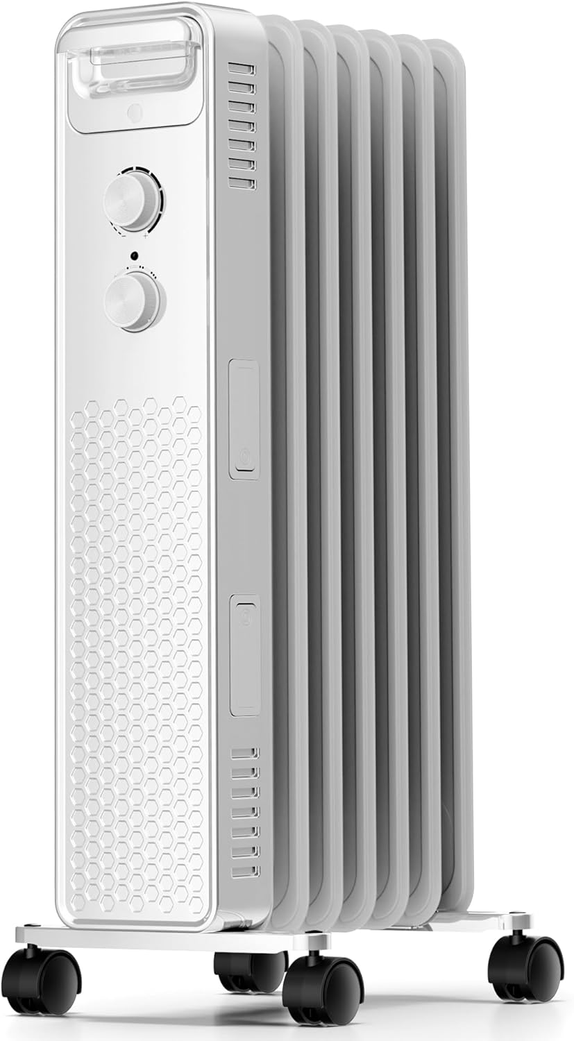 Product image of Portable Electric Radiator Heater, Space Oil Filled Heaters with 3 Heat Settings, Adjustable Thermostat, Overheat & Tip-Over Protection For Indoor Use,1500W (White)