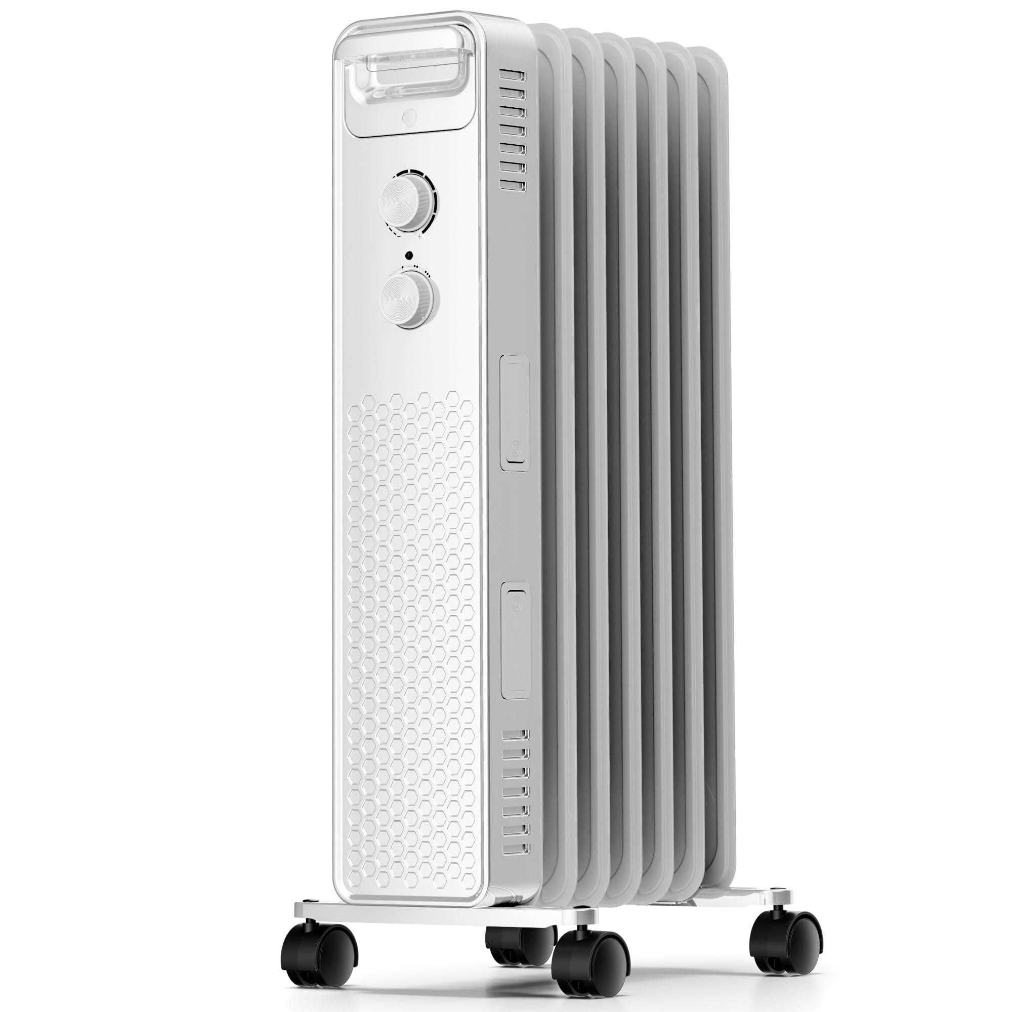 COLOR IS BLACK Portable Electric Radiator Heater, Space Oil Filled Heaters with 3 Heat Settings, Adjustable Thermostat, Overheat & Tip-Over Protection For Indoor Use,1500W (White)