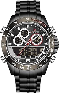 Naviforce Watch for Men, Quartz Movement, Analog Display, Black Stainless Steel Strap-9188 B-B-B