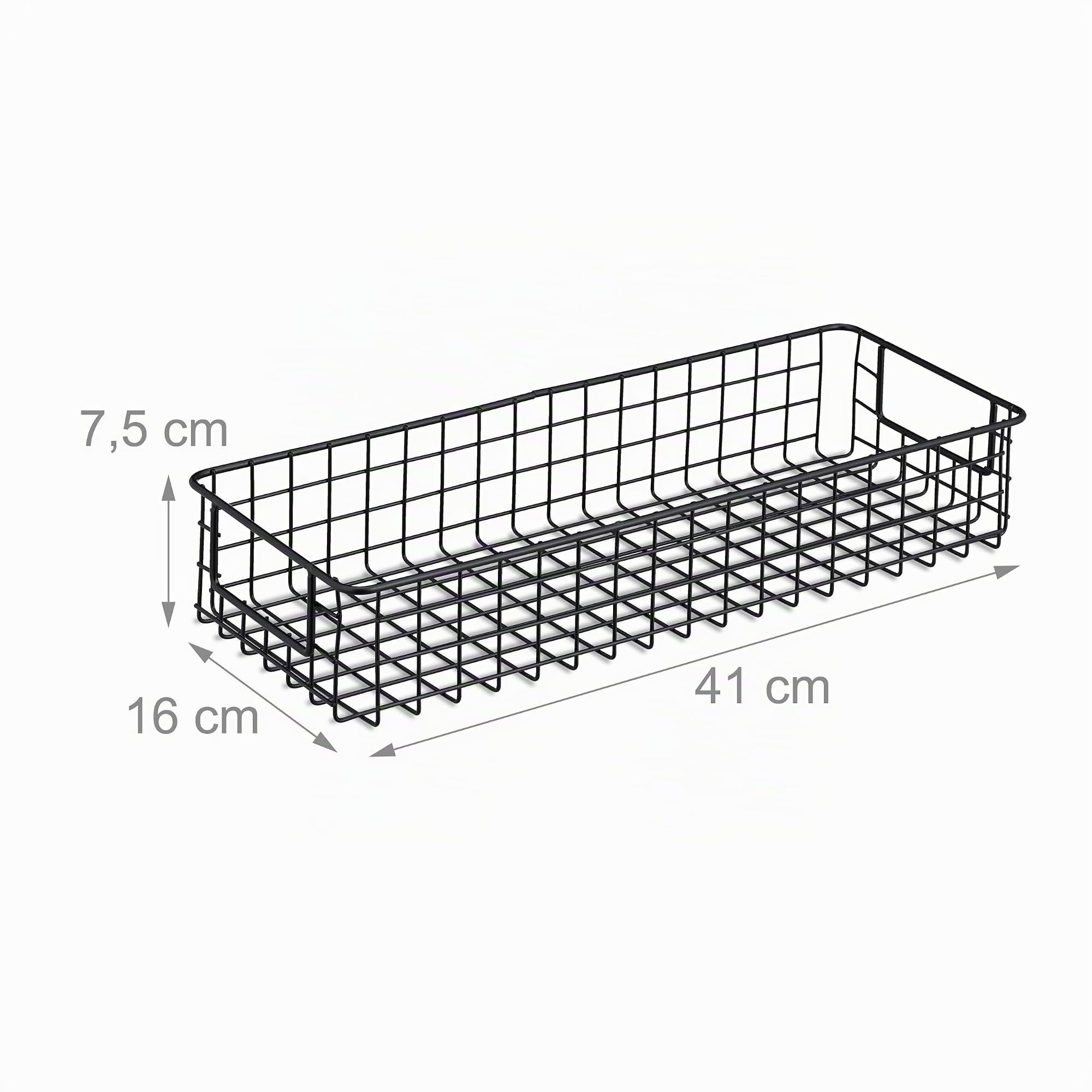 Relaxdays Set da 3 Cestini Portaoggetti in Metallo, Cesto Multiuso a Rete Ferro, per Cucina e Bagno, 7,5x41x16 cm, Nero