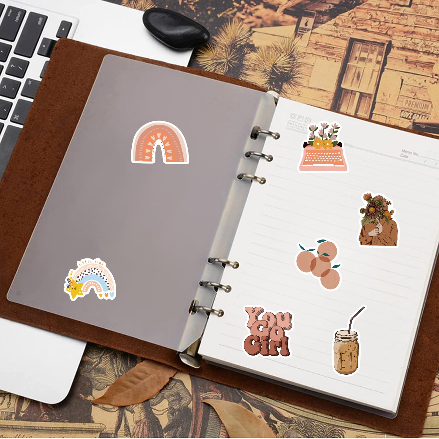 200 Pcs Aesthetic Cute Trendy Vintage Scrapbooking Stickers Paper Pack,Waterproof Vinyl Retro DIY Sticker for Scrapbook Journal,Water Bottles - Image 2
