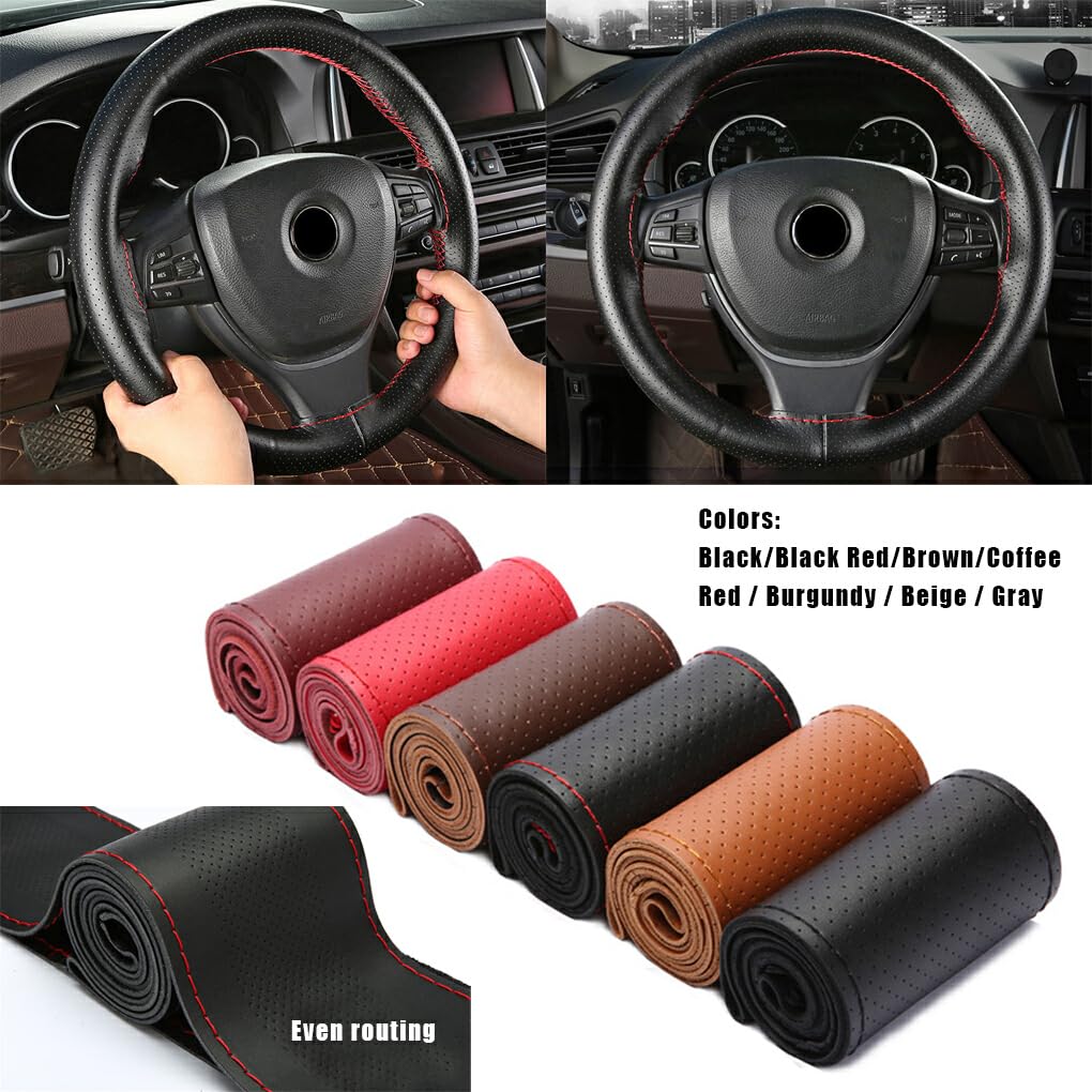 Akozon Lenkradbezug Aus Leder - 38cm DIY Zum Selbernähen - Schwarz