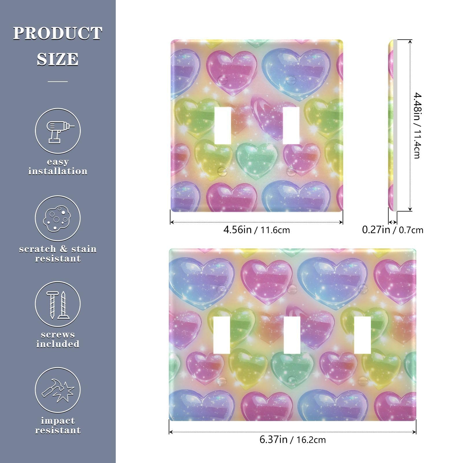 UMIRIKO Rainbow Colored Hearts Sparkling Lights Light Switch Cover Plate Covers Decorative Double Toggle Home Decor 202b6556