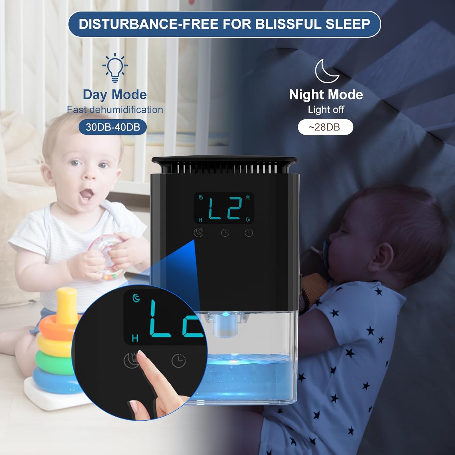 Dehumidifier, 42 OZ Dehumidifier for Home, Quiet Small Dehumidifiers for Bedroom(360 sq.ft) Bathroom Closet with Auto Shut Off, 7 Colors Light, Black