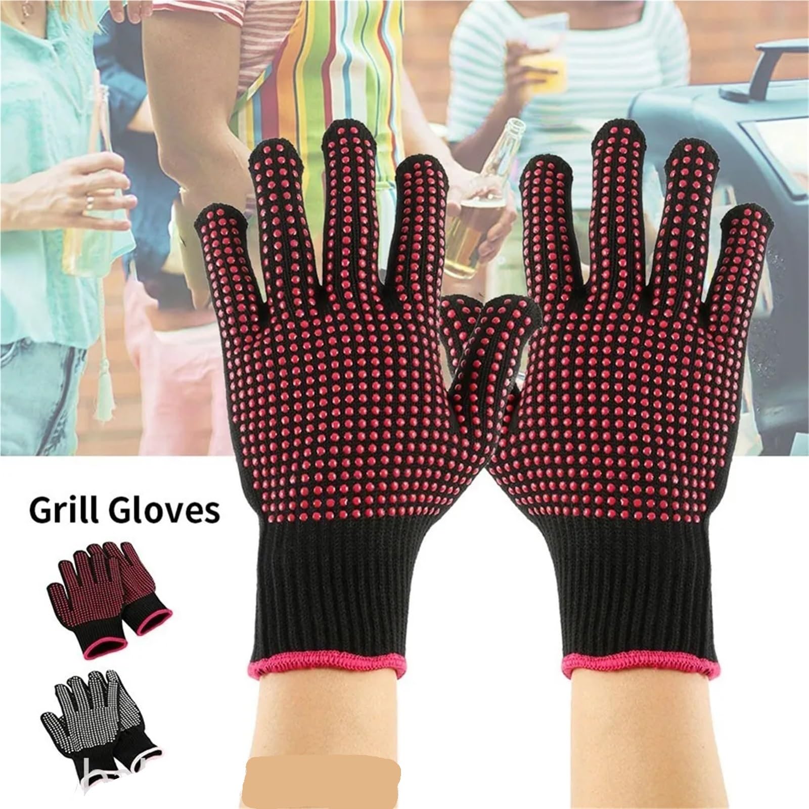 1 paio di guanti antiscottatura for barbecue Guanti da forno resistenti al calore for antiscivolo ignifughi for cucinare Per Grigliare(Silicon Black Dot)