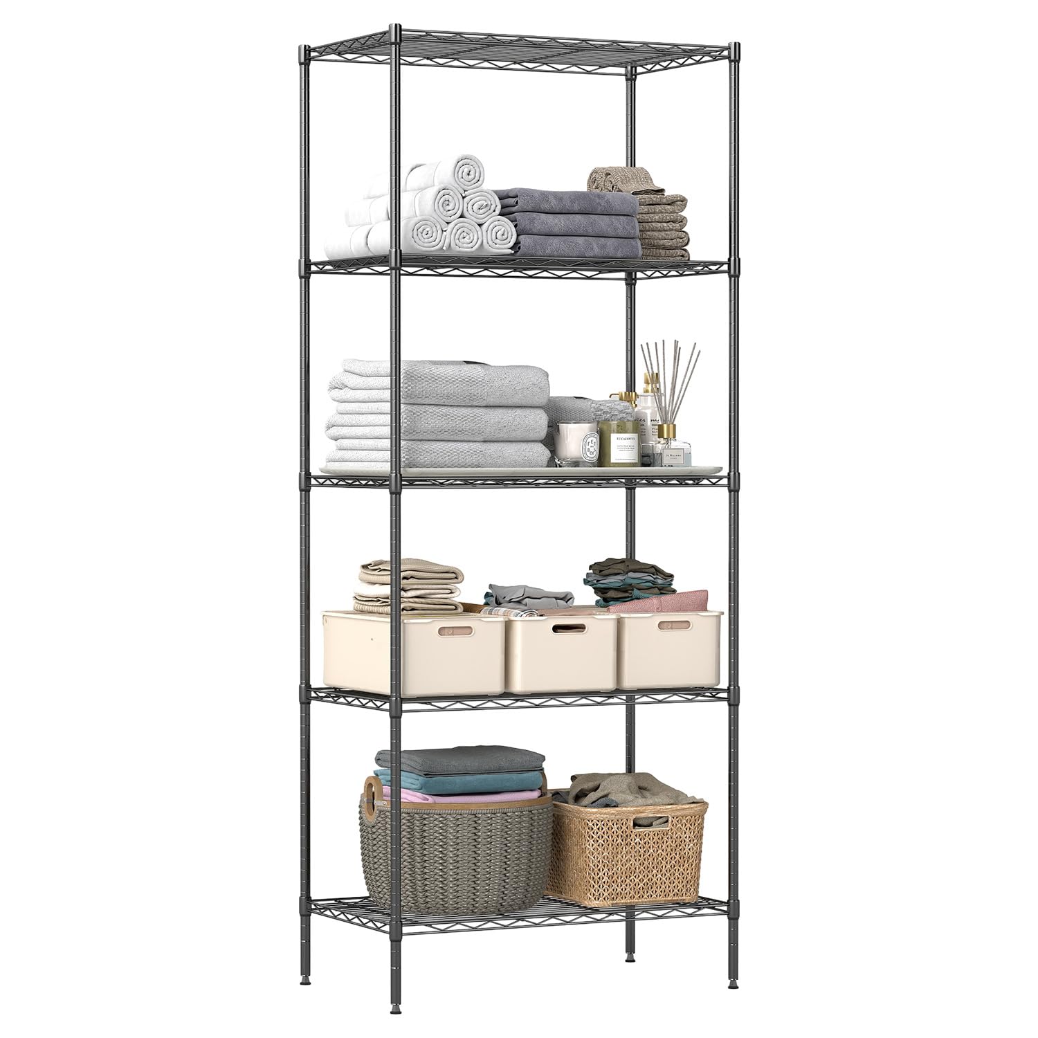 BestOffice | 5-Tier Wire Shelf | 14" x 24" x 60" | Black