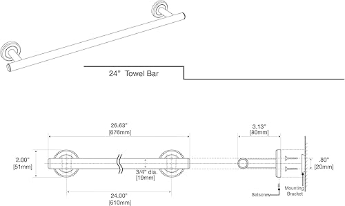 Miniatura 3 de Gatco 4230 Latitude II, toallero, 24 pulgadas, latón cepilladomontado en la pared, toallero individual para baño