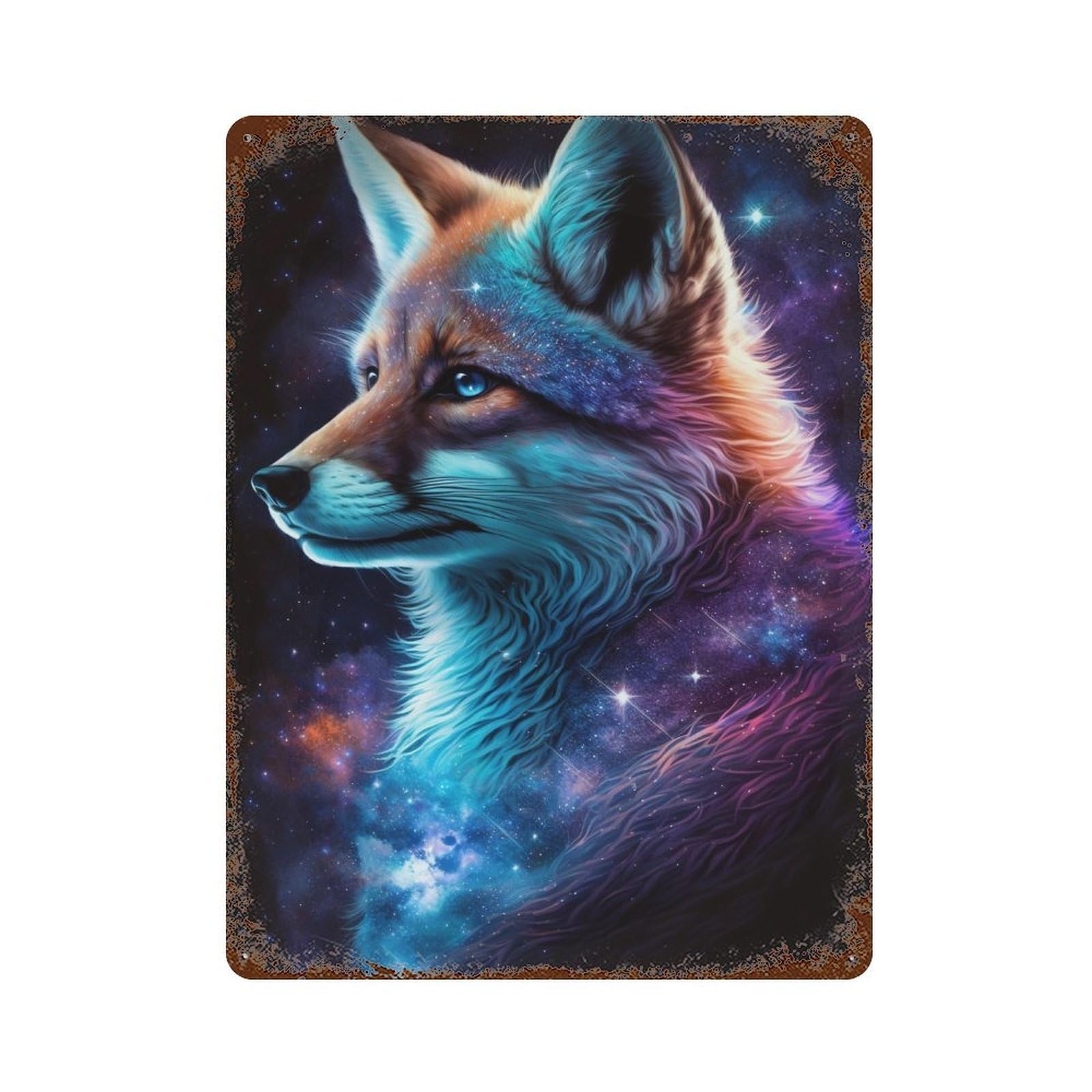 Cosmic Fox Art Print-15 Aged Metal Wall Plaque 15.7"x11.8", for Shed, Workshop And Garage Wall Decor, Old School Wall Decor