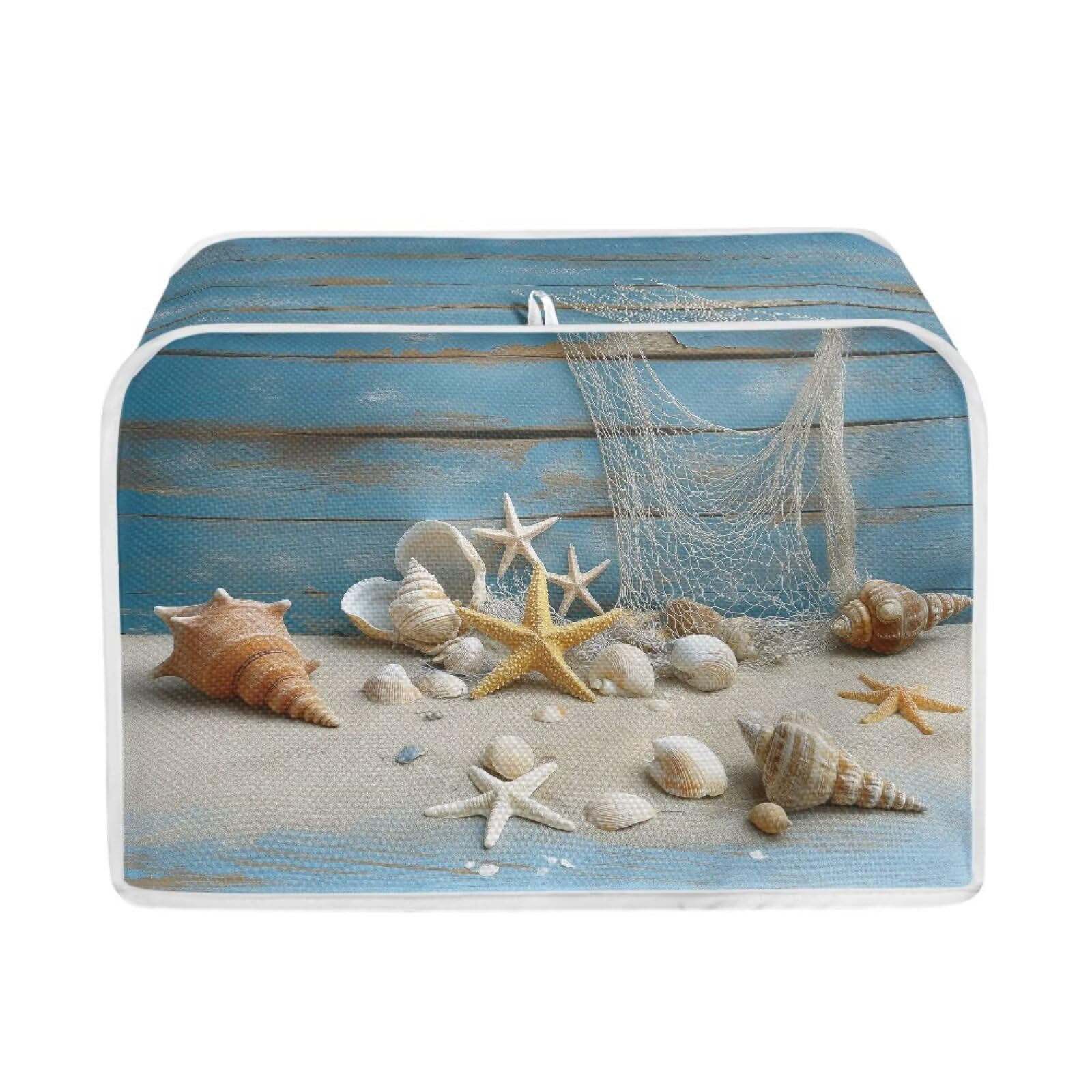 Starfish Shell Print Toaster 4 Slice Cover Wood Print Bread Maker Machine Covers for Anti-dust and Fingerprint Decorative Accessories for Kitchen