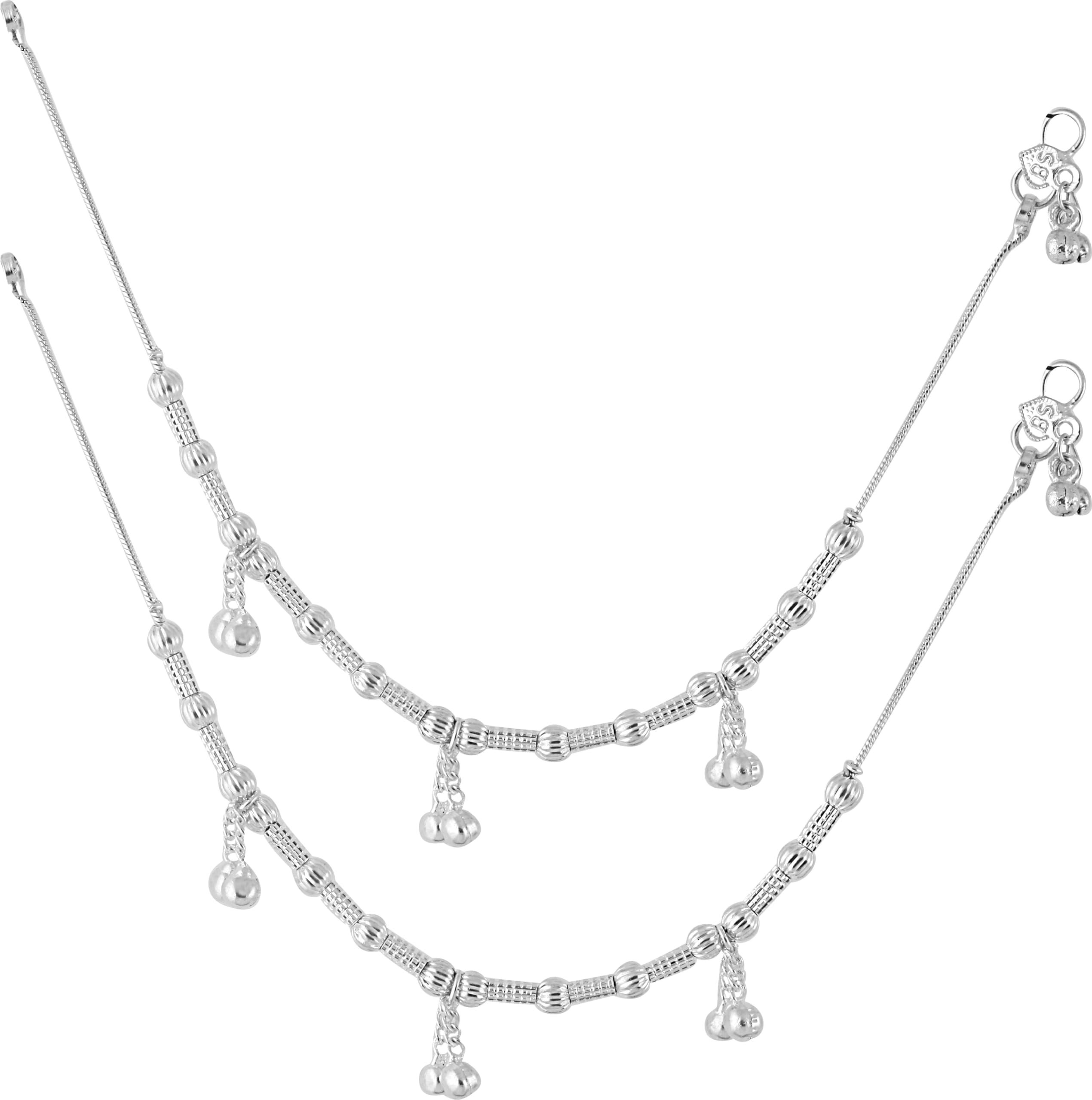 Jewellery for All Occassions Traditional White Metal Anklet Payal Pair for Women Girls (1 Pair)