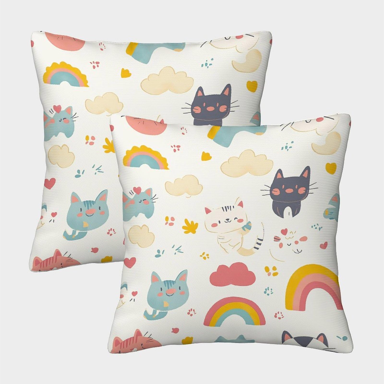 QFVANSIYO Cute Cat Rainbow 3D Printed Pillowcase Soft Microfiber Bedroom Decor Cloudy Pattern Pillow Cover for Adults Teens 40x40cm