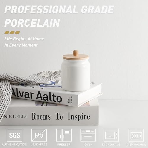 Miniatura 6 de Sweejar Recipientes de cocina de cerámica, tarro de almacenamiento de alimentos de porcelana con tapa de madera hermética, recipiente para el hogar