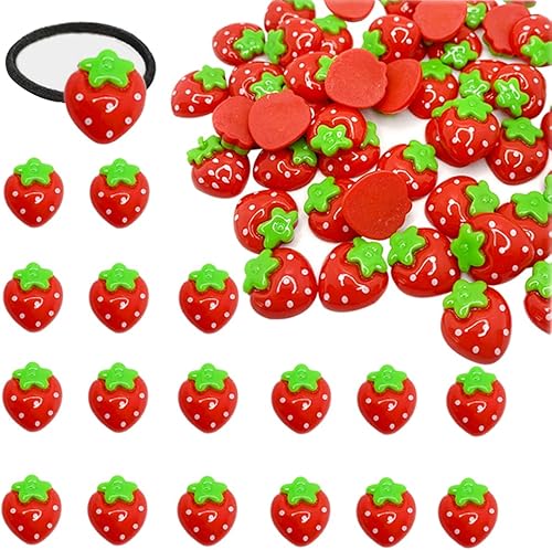 HWAQHDYL 50 dijes de resina con parte trasera plana de fresa para niños, adornos para álbumes de recortes, decoración de manualidades, accesorios