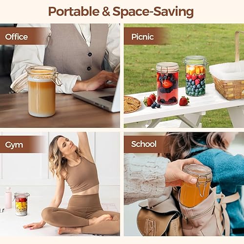 Miniatura 7 de ComSaf Tarros de vidrio con tapa hermética, juego de 6, tarros Mason de 17 onzas con tapas, tarro de pinta, tarro de conserva, recipiente hermético