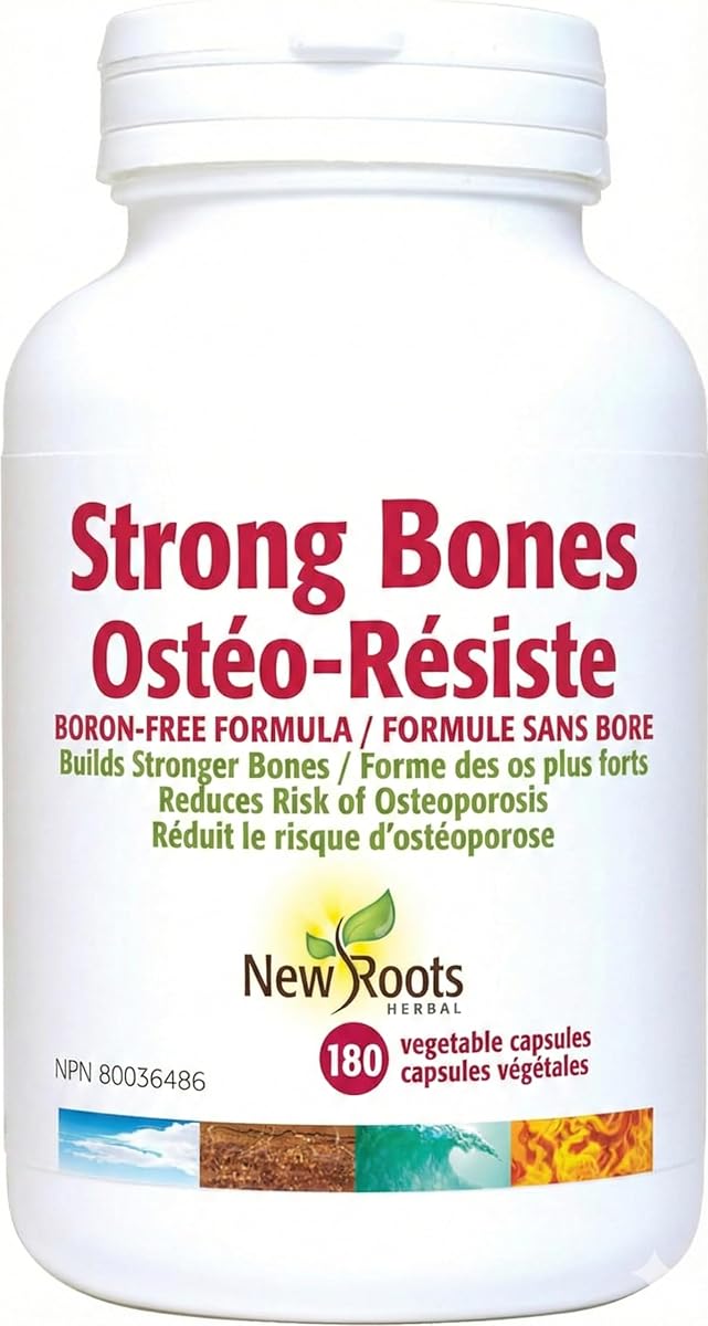 NEW ROOTS HERBAL New Roots Herbal Strong Bones Boron-Free Formula 180 Veg Caps, 90-Day Supply, Supports Bone Strength, Joint Support, with Vitamins C, B-12 & K, Non-GMO, Gluten-Free, Promote Healthy Hair, Skin & Nails