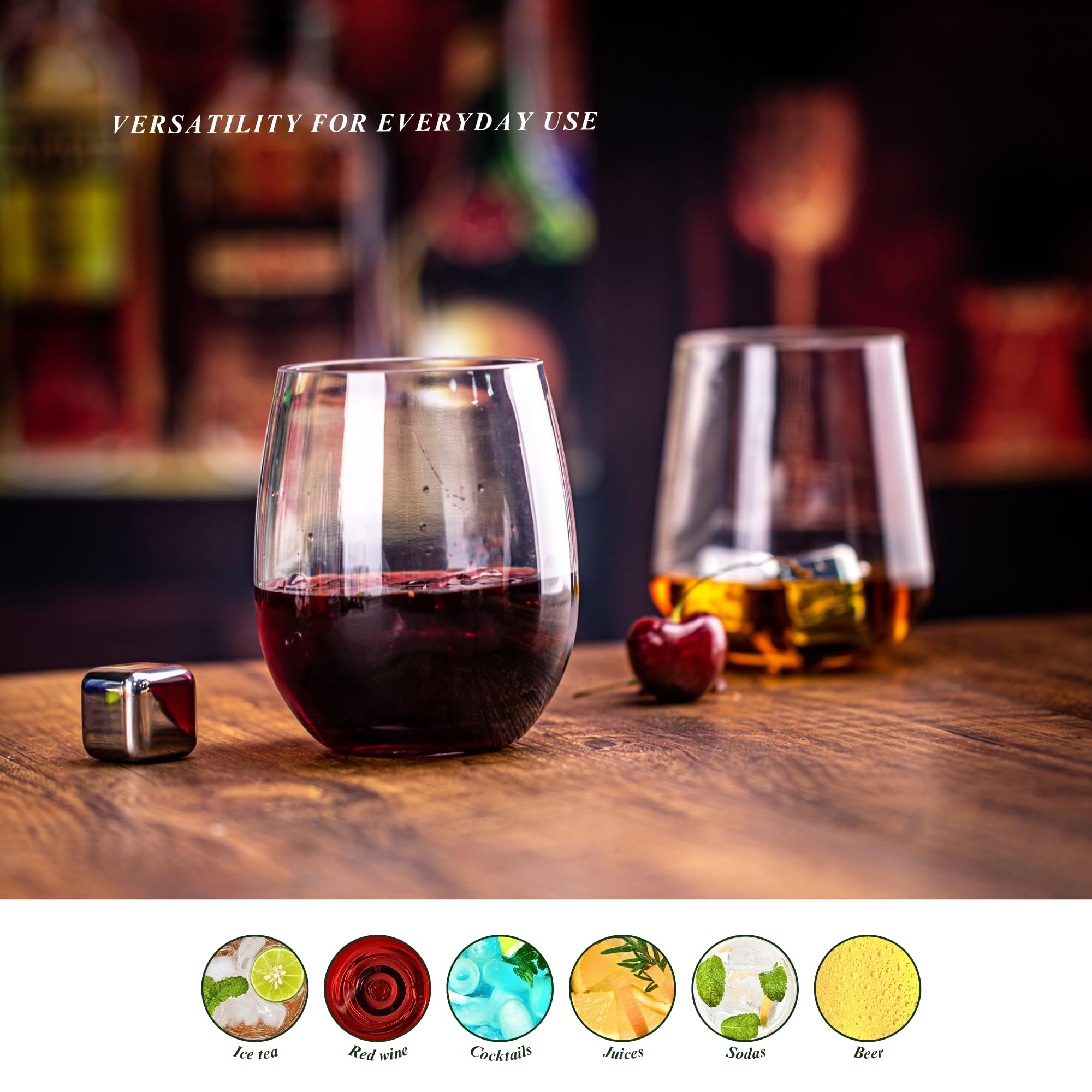 Vasos acrílicos irrompibles, sin BPA, vasos de vino sin tallo, juego de 8, vasos clásicos transparentes de 18 onzas