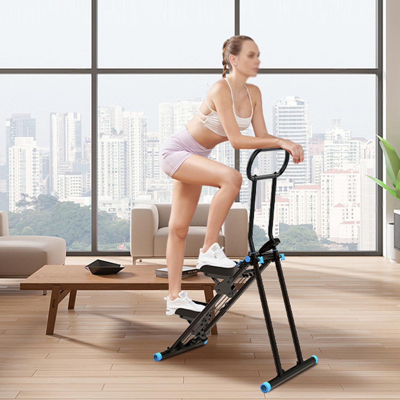 Stepper Fitness Casa Pedana Step Fitness Casa Stepper con Manubrio Pedale Portatile Pieghevole Stair Stepper Vertical Climber Black
