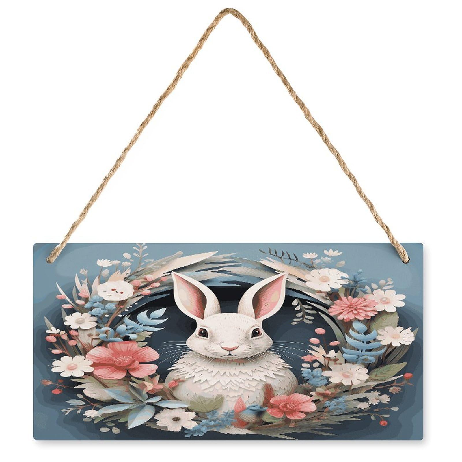 Fodpand Style Easter Wreath With Rabbit Wall Art Wooden Hanging Sign Decor, Artwork For Wall Decoration, Funny Plaque For Bedroom Kitchen Living Room Home Decoration 9.8 X 4.9 Inch