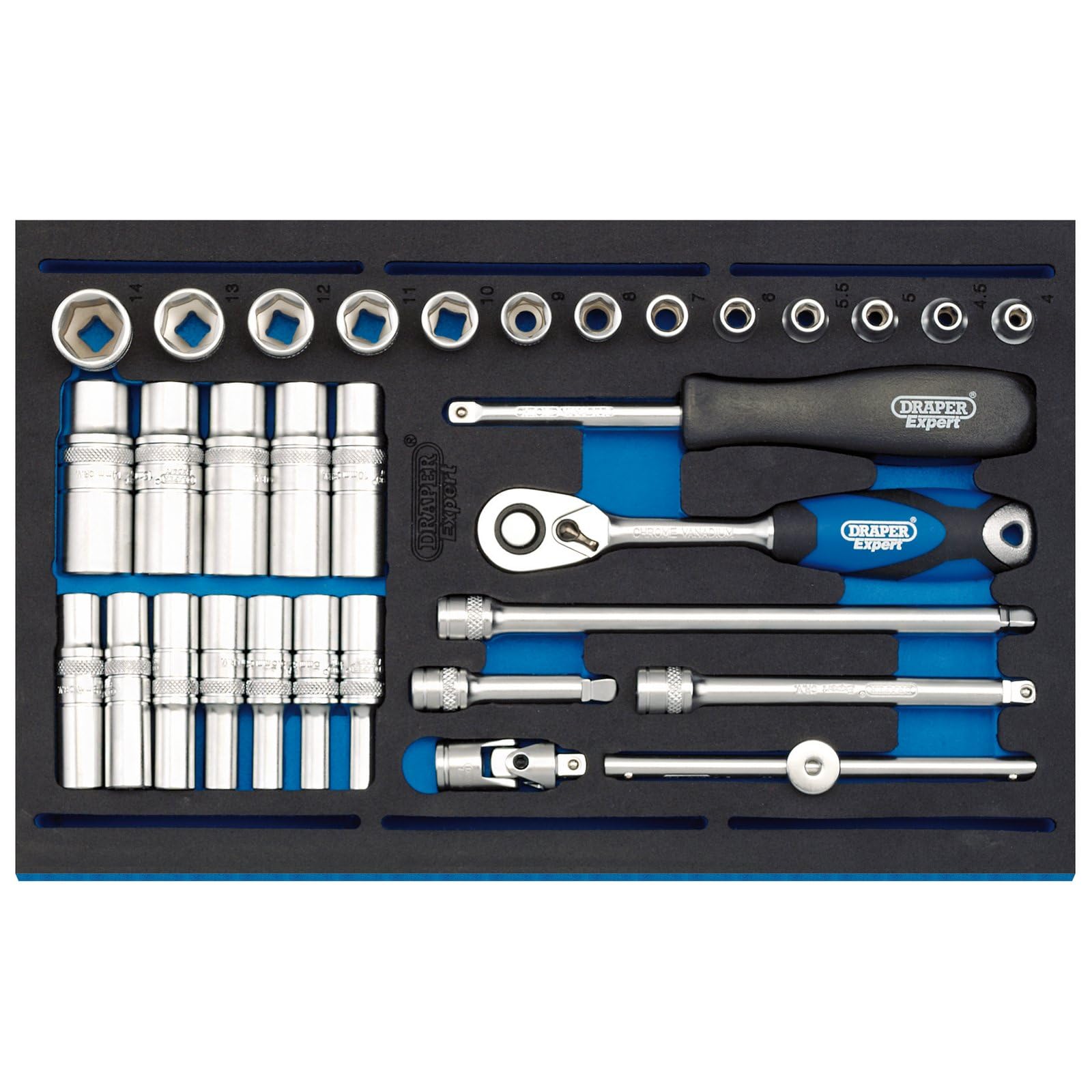 Draper Blue 63532 1/4" Socket Set In 1/4 Drawer Eva Insert Tray