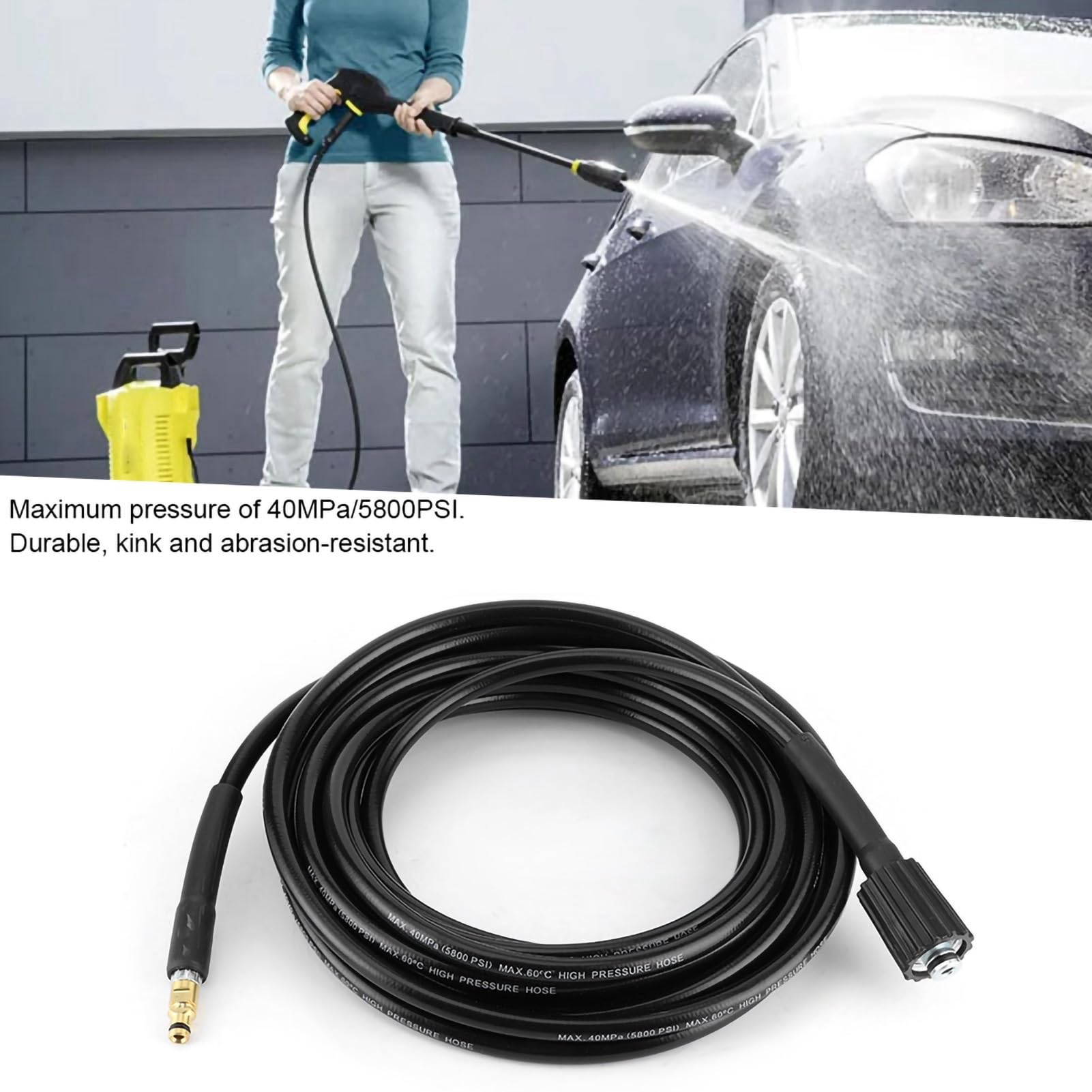 Tubo Flessibile per Lavatrice ad Alta Pressione 40MPa 5800PSI Tubo Flessibile per Lavatrice Automatica Tubo in Gomma per la Pulizia dell'Acqua Adatto per K2 Tubo Flessibile per (15m)