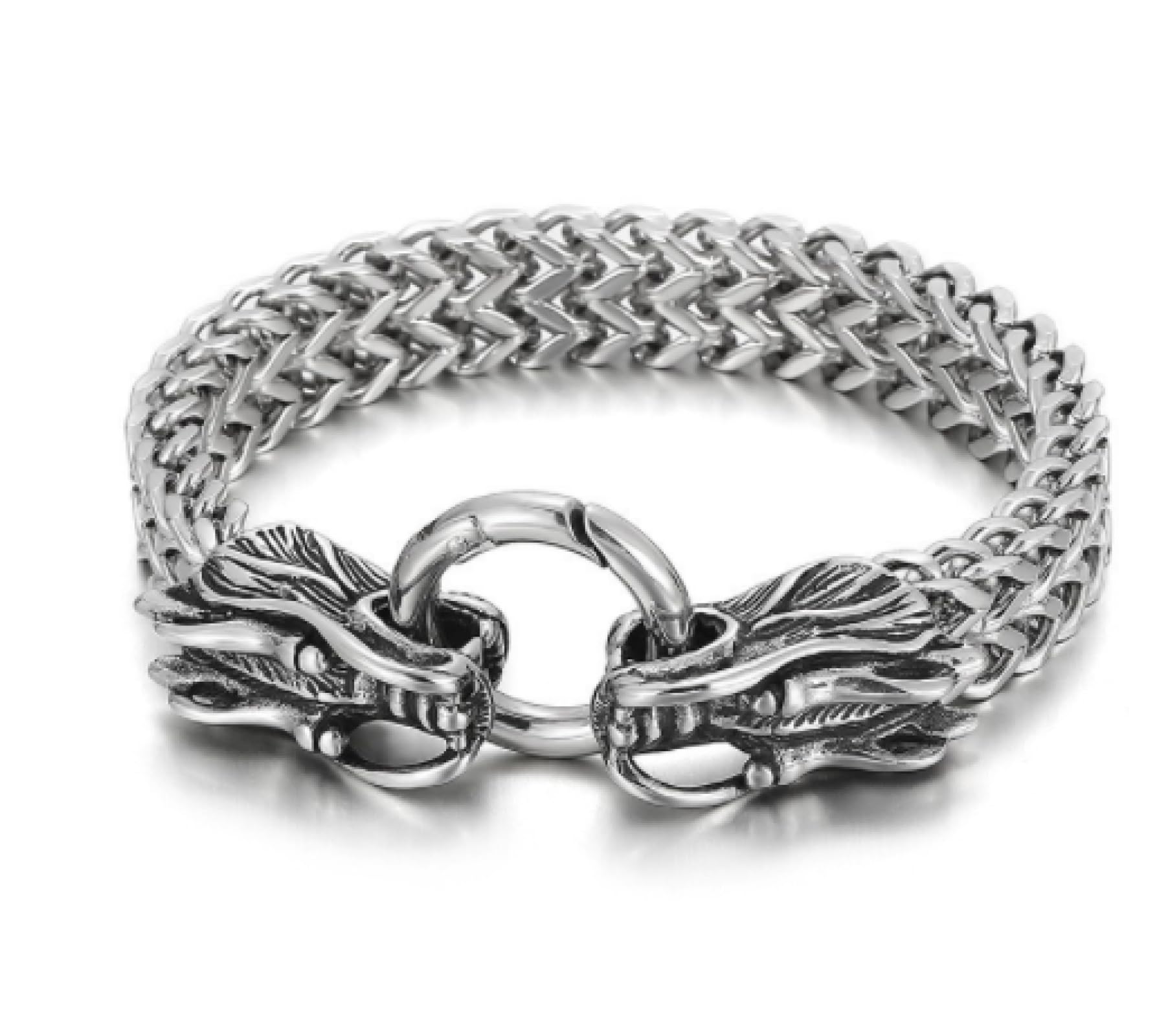 Pulsera Pulseras Hombre Regalo Brazalete Pulsera con Abalorio De Lobo Vikingo De Roca De 21Cm, Cadena De Malla para Hombre, Pulseras Punk para Motorista