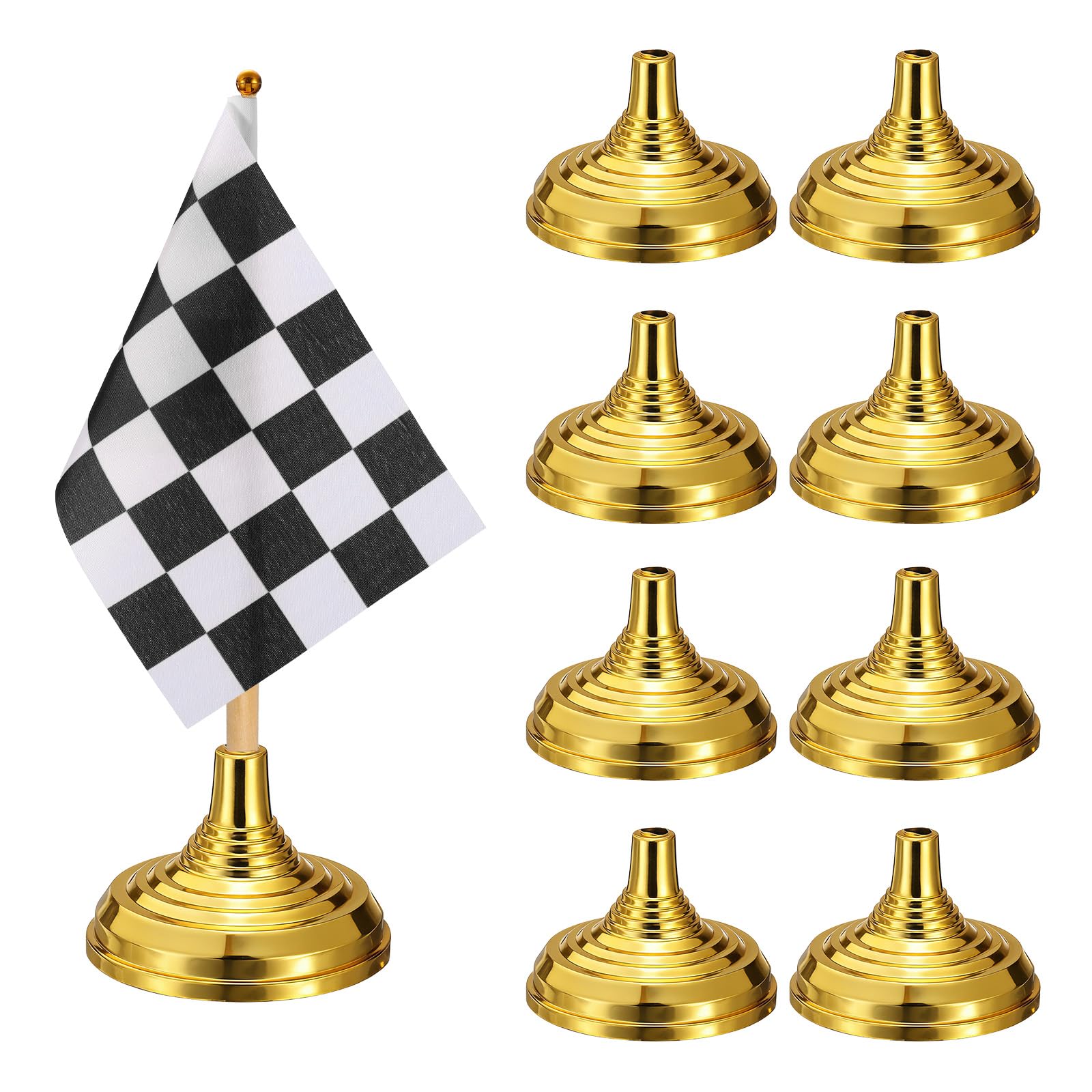 PATIKIL 1.57" x 2.2" Table Flag Stand Base, 48Pcs Small Flag Base Mini Flag Holder Portable Multipurpose for Party Centerpiece Office Sport Desk Festival Celebration, Round Silver/Gold