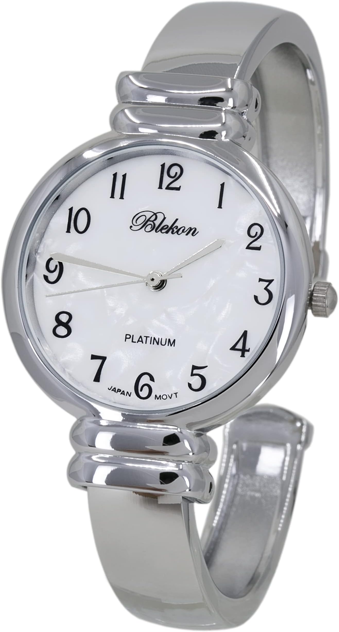 Original Mother of Pearl Cuff Bracelet Watch for Women with 31mm case Japanese Quartz Movement Metal hinged Bangle Style Cuff Wrist Watch for Ladies…, Silver